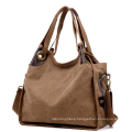 Women Leather Handle Canvas Tote Handbags